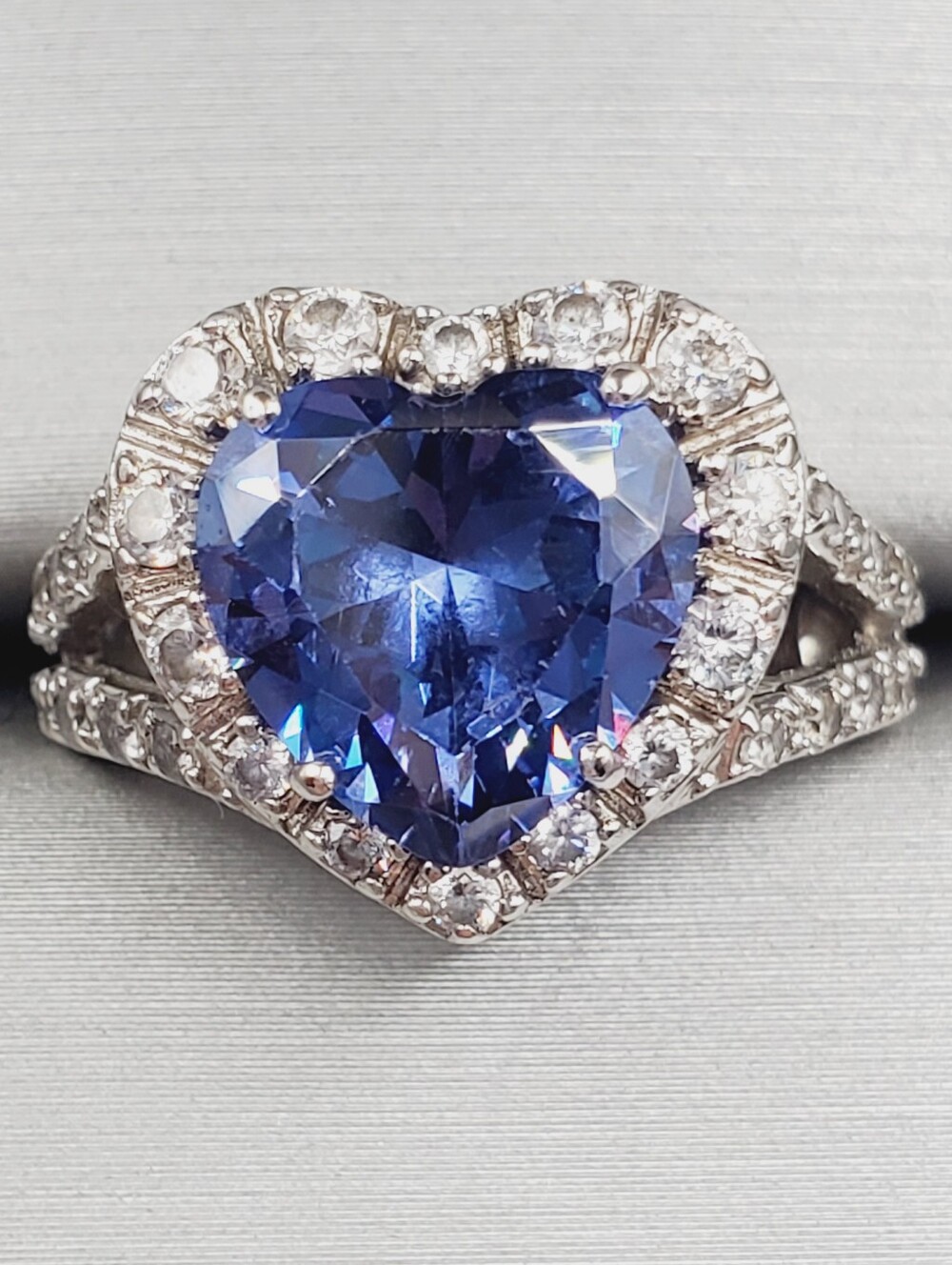 Heart Shaped Tanzanite Halo Ring - 925 Sterling Silver